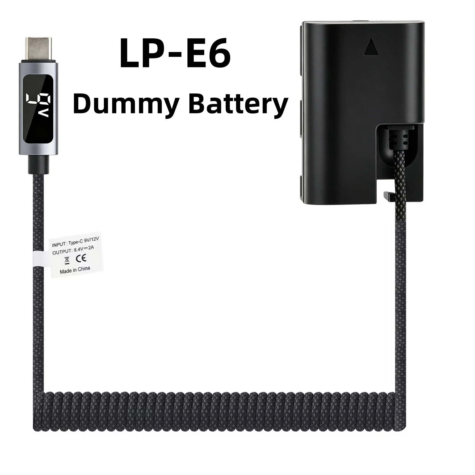 LP-E6 Dummy Battery with Type-C Spring Power Adapter Cable Charger for Canon EOS R R5 R5C R6 R7, 90D 80D 70D 60D, 7D 6D Cameras