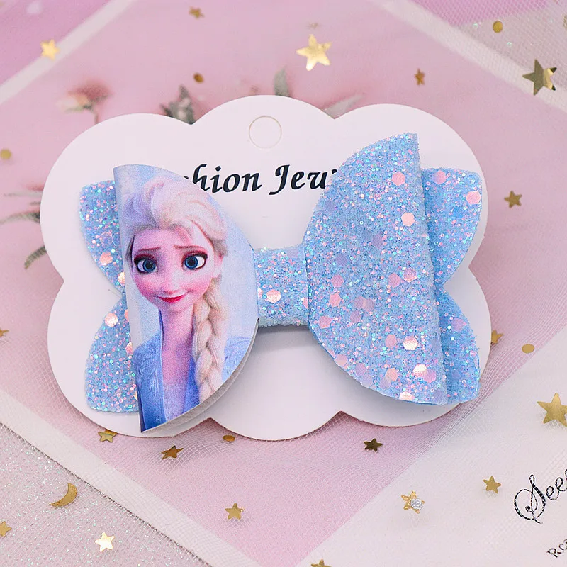 Disney cartoon Frozen Princess Snow Bow Hairpin Elsa Anna Anime Children\'s Hair Accessories Girl Headdress Birthday Gifts