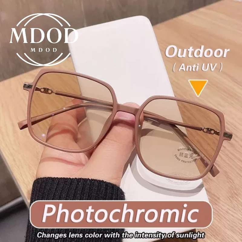 Anti Blue Light Glasses Photochromic Anti Radiation Sunglasses Retro Lady Myopia Glasses Degree 0-6.0