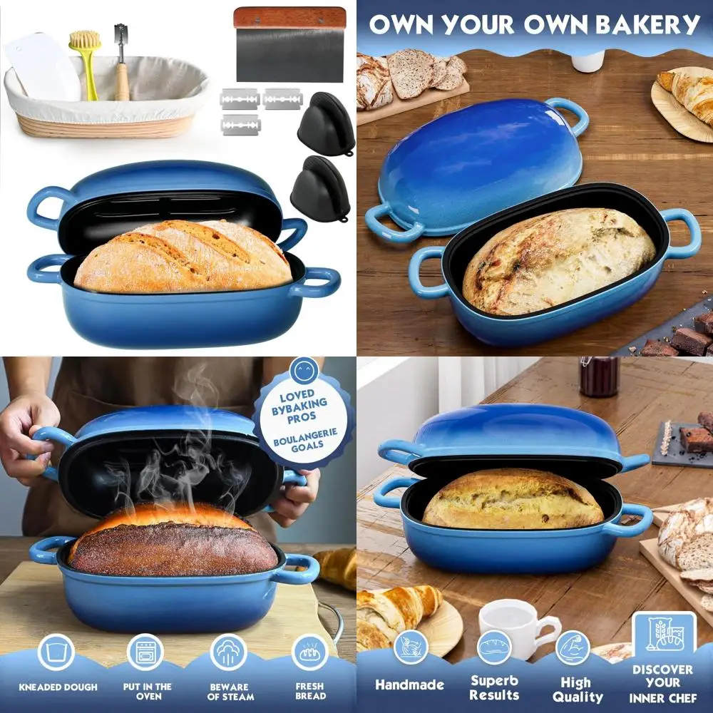 

Homemade Bread Baking Cast Iron 2.5 Quart Bread Pans with Banneton Proofing Basket for Authentic Bread Baking Experience