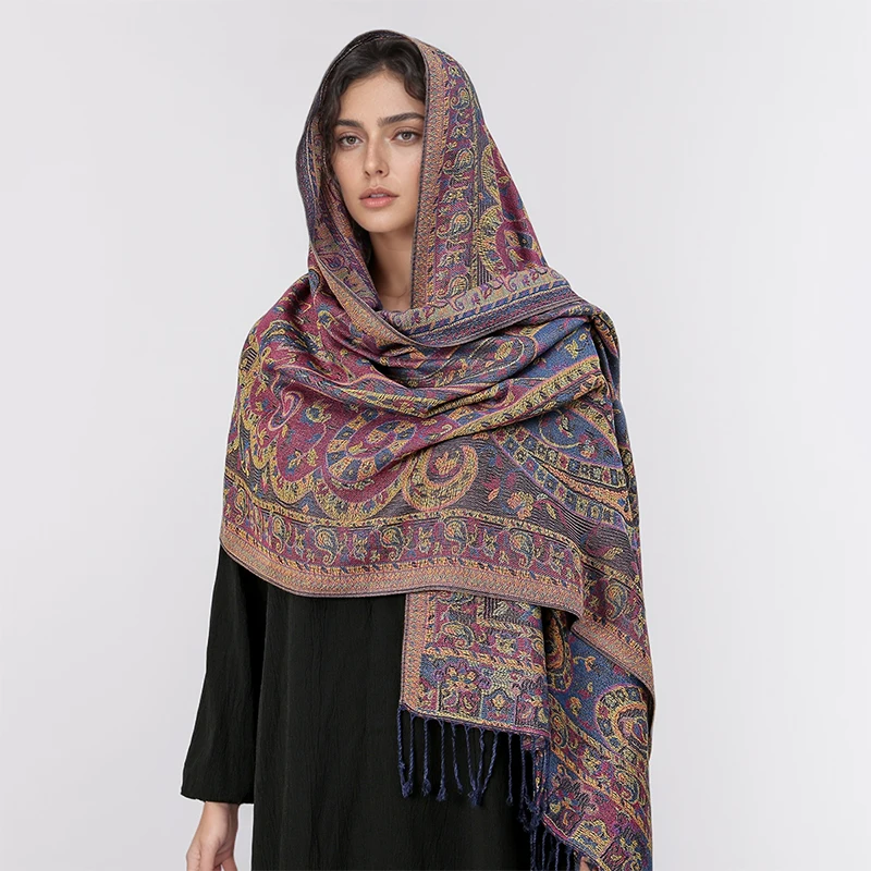 Xaile Paisley Pashmina para mulheres, lenços estampados em caju Jacquard, bordas flores, envoltórios femininos de borla, xales étnicos