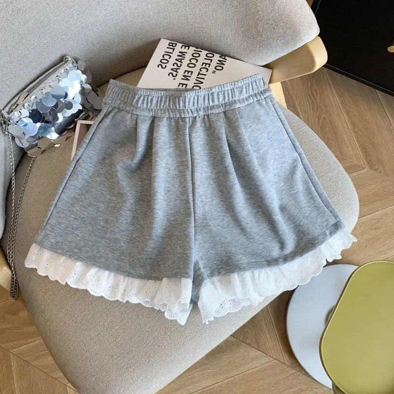 Shorts For Women Ruffle Hem Casual Shorts Big Size Drawstring Lace Shorts
