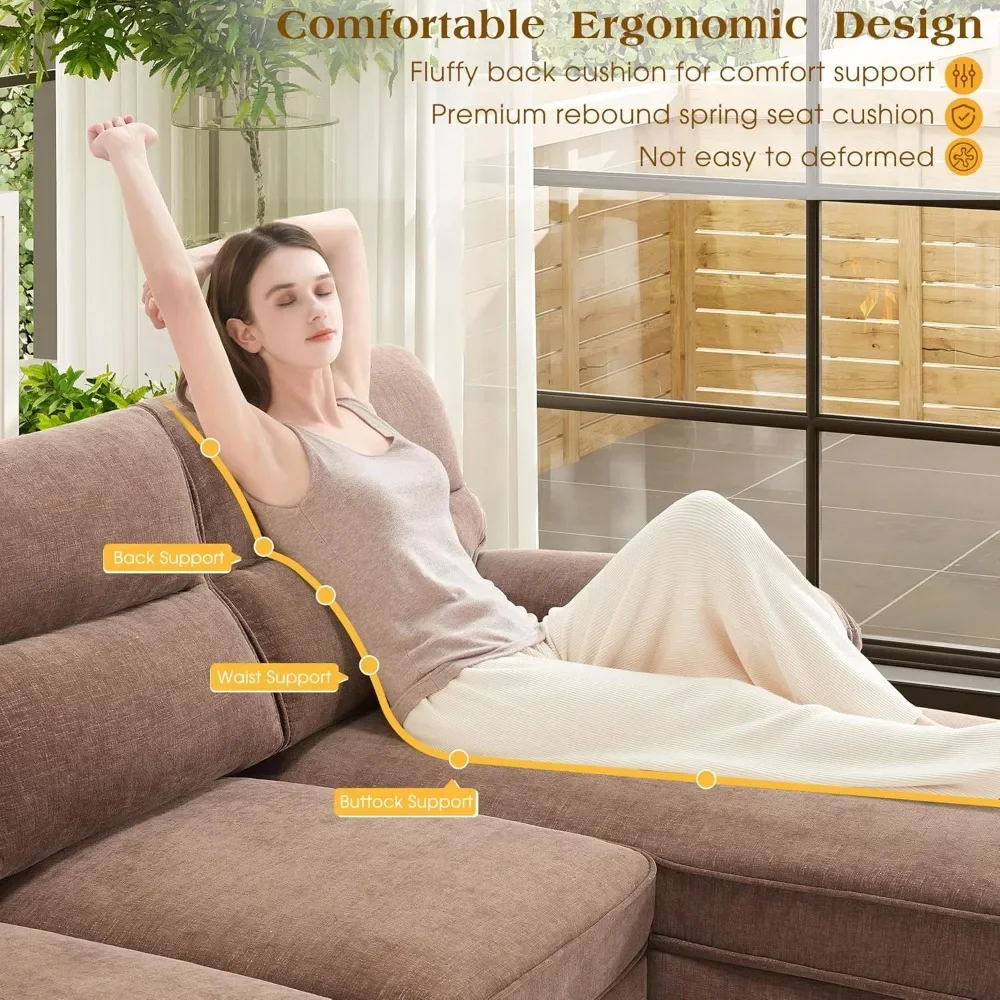 جودة البيع الأكثر مبيعًا - "أريكة مقطعية على شكل حرف L مقاس 85 بوصة مع 3 مقاعد قابلة للتحويل، أريكة مريحة من قماش الشنيل الحديث"