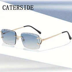 CATERSIDE-gafas de sol cuadradas sin montura para hombre, lentes de sol cuproníquel con degradado Punk, Vintage, montura pequeña, UV400