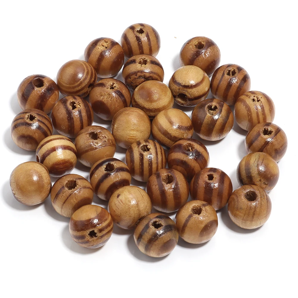 20-300pcs/lot 6-20mm Natural Pine Wooden Beads Round Stripes Loose Spacer Ball Beads For DIY Handmade Bracelet Necklace Supplies image 6
