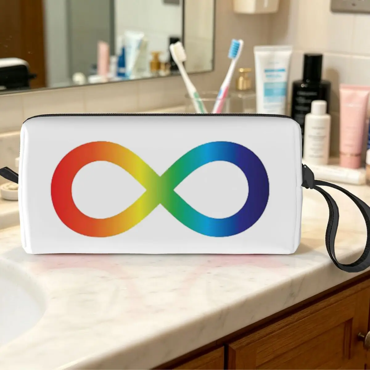 Rainbow Infinity Symbol Autism Acceptance Embrace Neurodiversity Awareness Makeup Bag Cosmetic Organizer Storage Dopp Kit