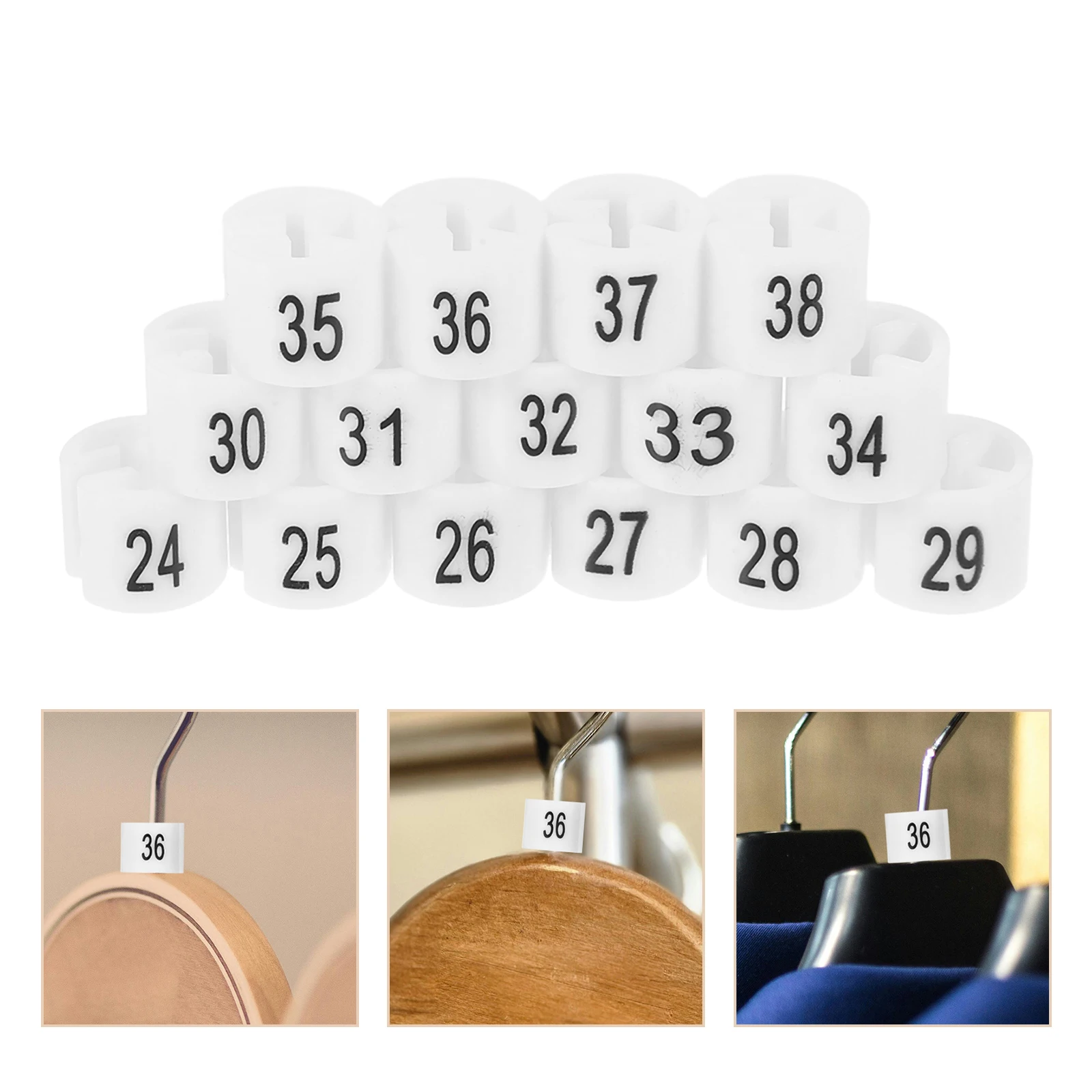 

150pcs Clothing Size Tags Hanger Markers Plastic Material Round Shape Garment Accessories Clothes Organizing Tools Storage