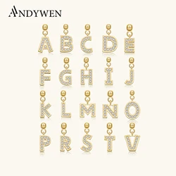 ANDYWEN 925 Sterling Silver Personalize Letter A-Z Pendant Charm Aalphabet Beads For Universal Chain Making Necklace Choker
