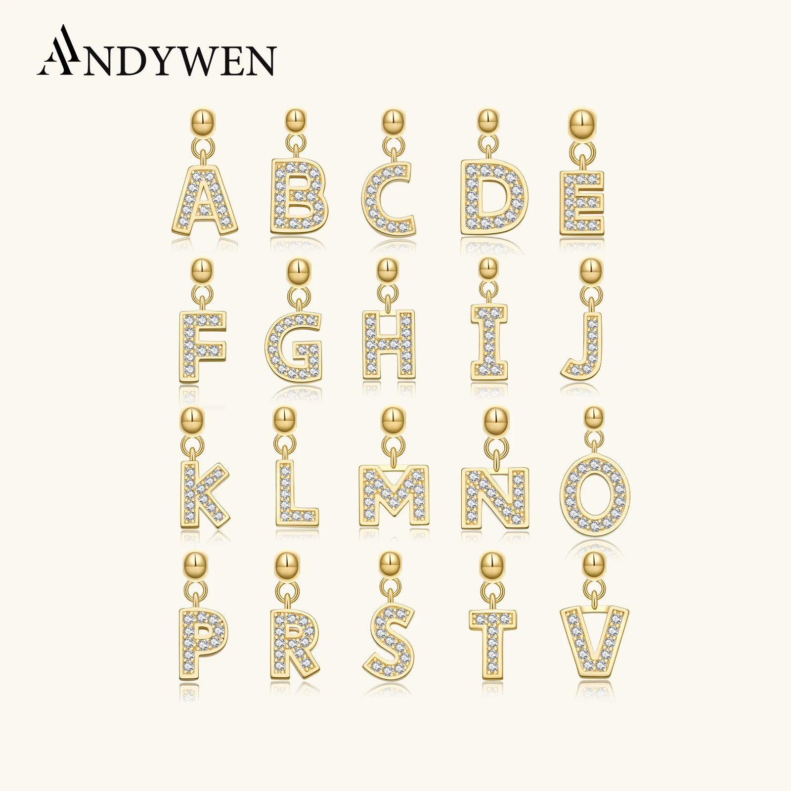 ANDYWEN 925 Sterling Silver Personalize Letter A-Z Pendant Charm Aphabet Beads For Universal Chain Making Necklace Choker