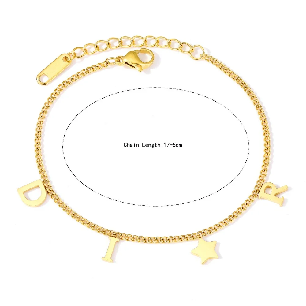 أزياء بسيطة الفولاذ المقاوم للصدأ رسالة ستار قلادة سوار للنساء قابل للتعديل سلسلة سوار فتاة خمر المجوهرات الفاخرة هدية #6