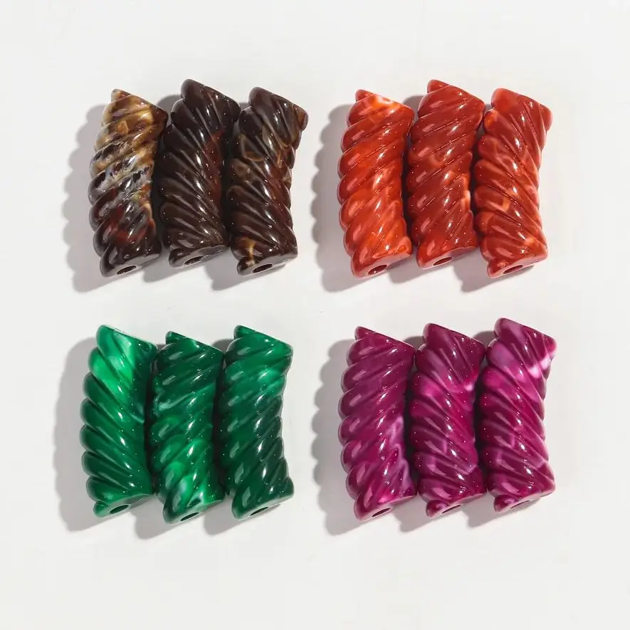 12*34mm 10pcs/lot Dual Color Acrylic Chunky Bamboo Twist Curved Tube Beads for Bracelet Necklace Making DIY Jewelry Accessories