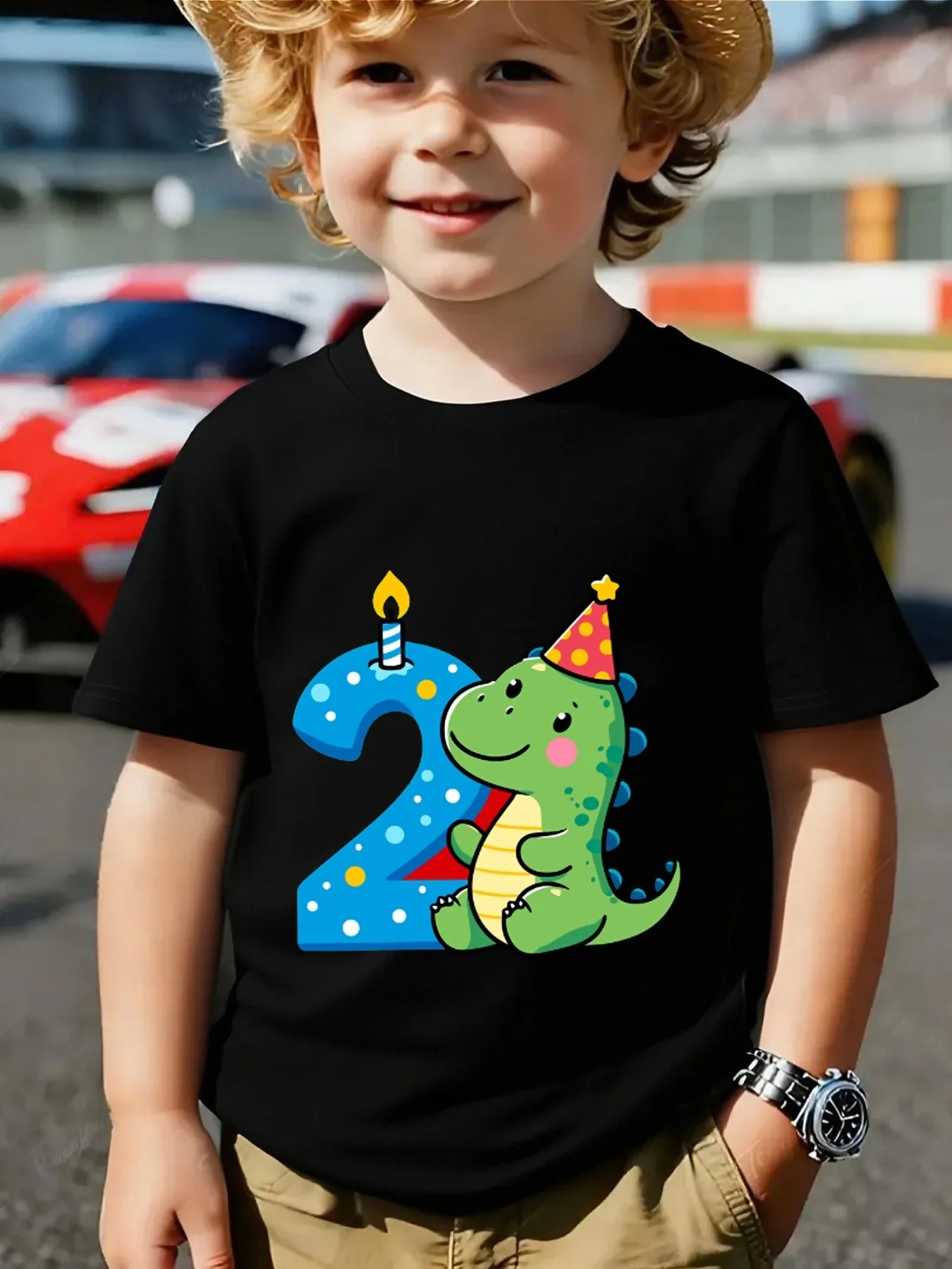 Cute Dinosaur 2Nd Birthday Party Family Matching T Shirt Boys Girls Short Sleeve Summer Crew Neck Parent Child Party Casual Tops