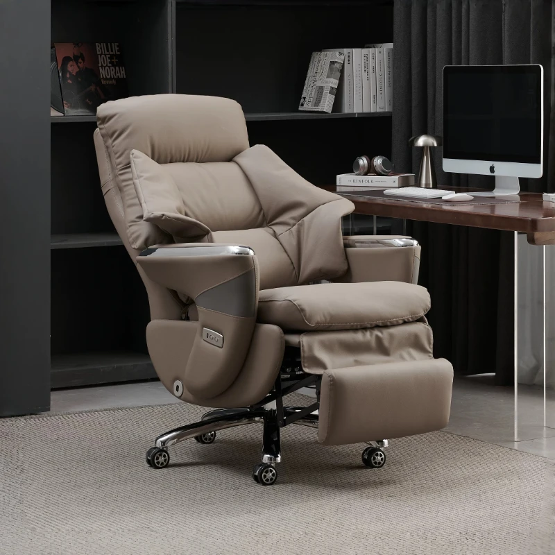 High-end Electric Genuine Leather Executive Office Chair Smart Shoulder & Neck Rolling Massage Boss Chair with Ventilation