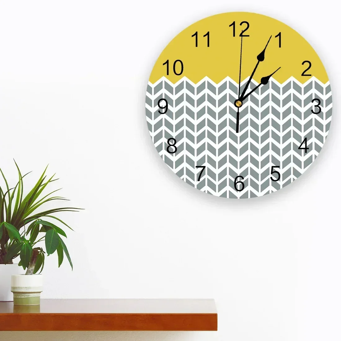 Geometric Yellow Print Wall Clock Wall Art Silent Non ticking Round Wall Watch for Home Decortaion Best Gift