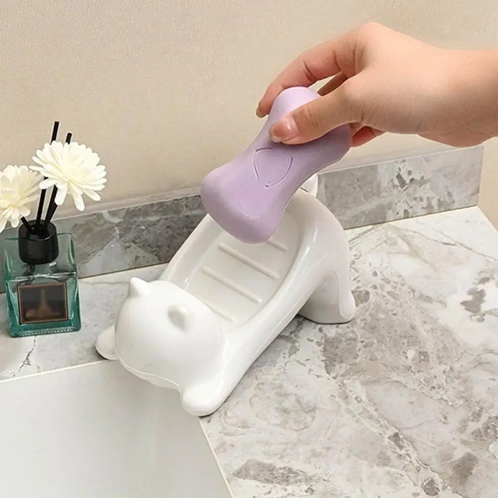Cartoon Cat Soap Box Cartoon Soap Dish Drainable Storage Holder Soap Container Storage Dish Household Bathroom Accessories