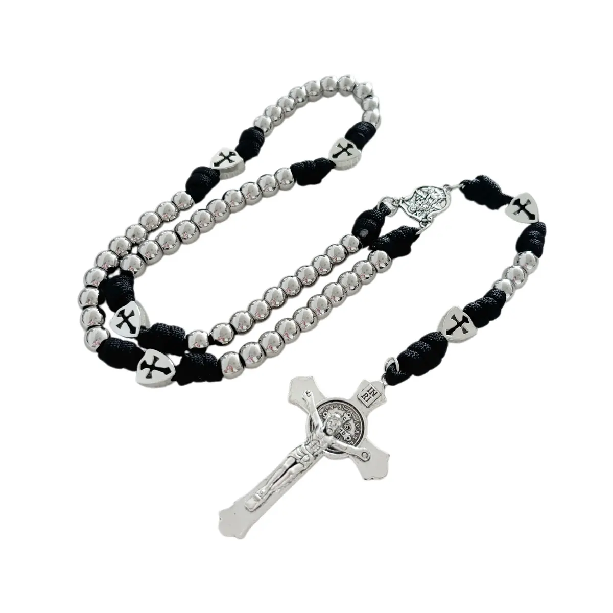 1Set Paracord Rosary with St. Benedict Crucifix Michael Medal Metal Beads - Catholic Prayer Rope Necklace Religious Gift - view 6