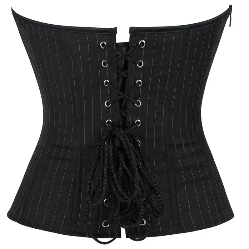 Fashion Women Corset Overbust for Black Striped Corsets Zip Up Bustier Pinstripe Korsett