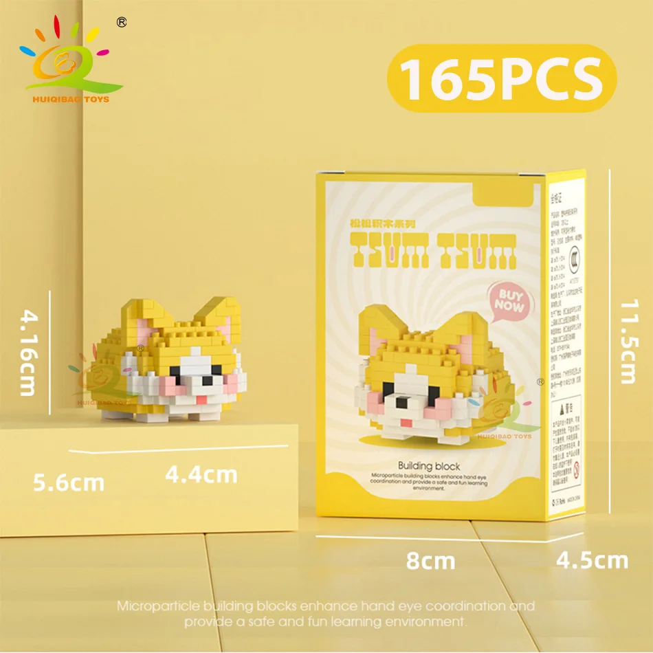 HUIQIBAO MINI Cute Pet Dog Cat Model Building Block Micro Set Kids City Cartoon Animal Diamond Bricks giocattoli educativi per adulti