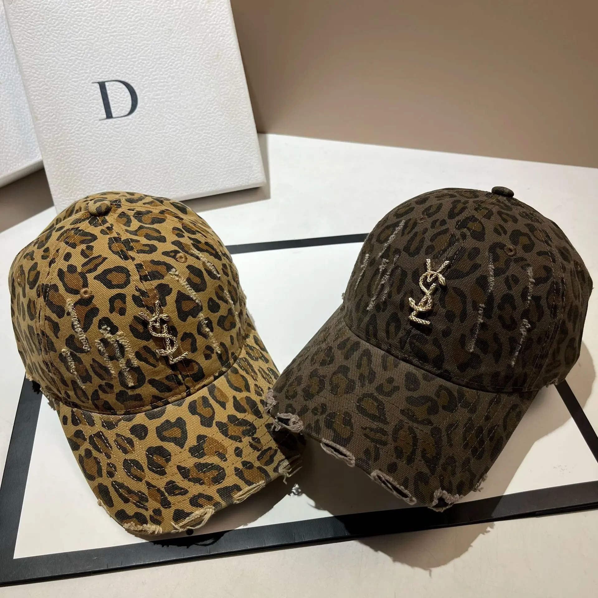 

​Trendy Distressed Baseball Cap 2025 - Leopard Print Oversized Snapback, Korean Street Style, Unisex Autumn Casual Fashion​