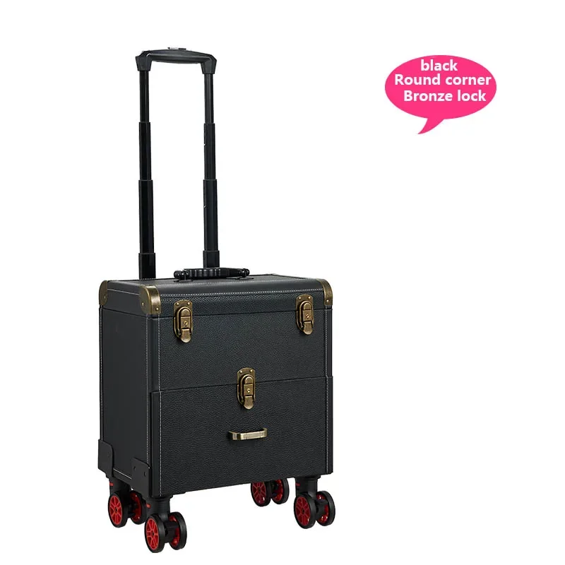 المهنية ماكياج حقيبة عربة حالة السفر مستحضرات التجميل التخزين المنظم أداة صندوق أسود الجمال مانيكير الأمتعة عجلات أكياس #4