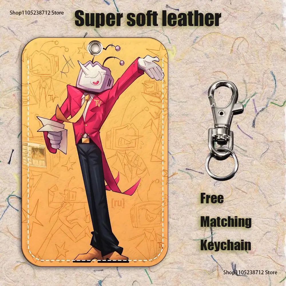 Jeu de dessin animé d-deltarunes t-enna motif porte-carte en cuir porte-clés porte-clés serrure de porte étiquettes d'accès étui pour carte d'identité porte-clés carte