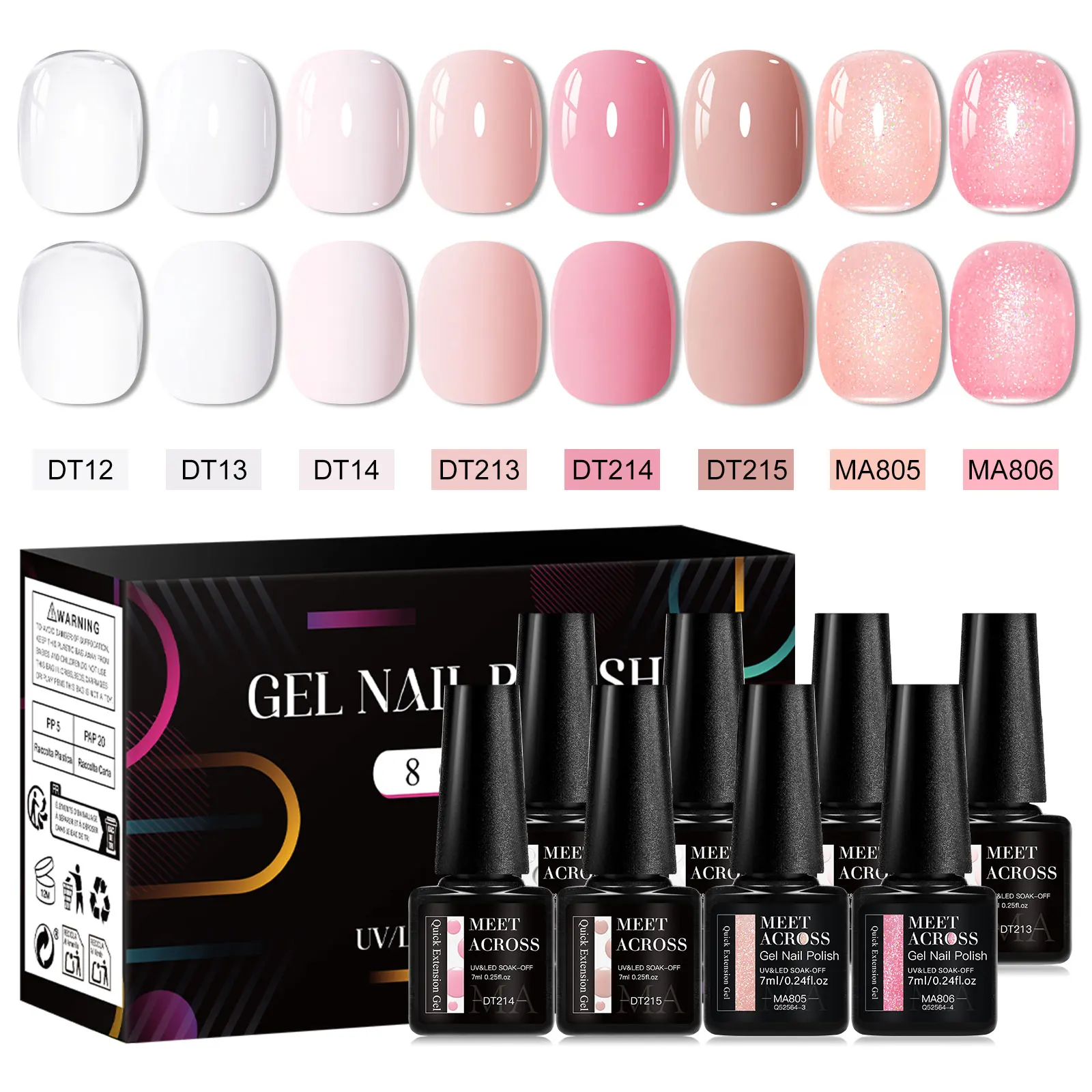 8pcs Quick Extension Gel Nail Polish Set Jelly White Pink Camouflage Finger Extend French Hard Gel UV LED Gel Nail Supplies DIY