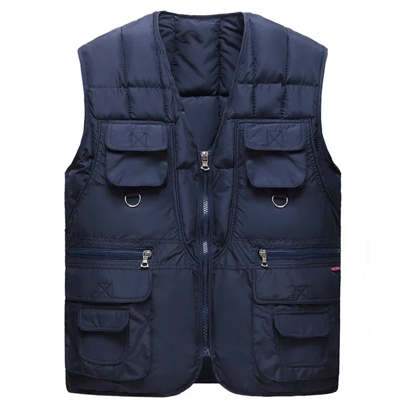 10 Pockets Men Winter Safari Down Cotton Vest US Outdoor Tactical Windproof Warm Big Winter Hiking Fishing Ski Cargo Fleece Vest