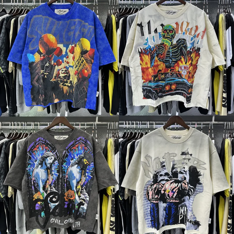 

BKYS Washed Distressed T Shirt Fashion High Quality Mens Womens Casual Tee Streetwear Graphic Tee