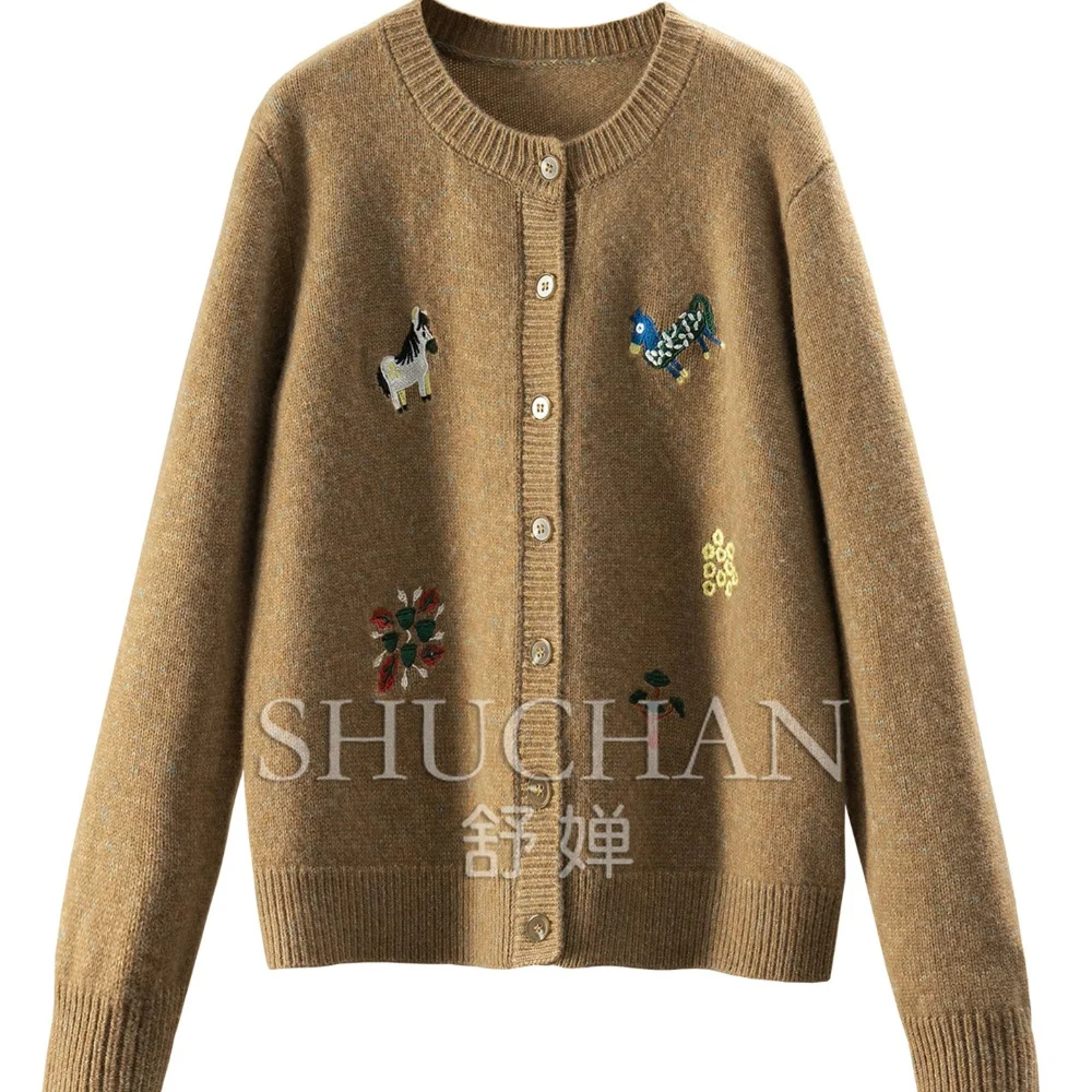 440g Warm Magic Cabinet Heavy Flower Yarn Embroidery Cashmere Cardigan Sweater Women F136