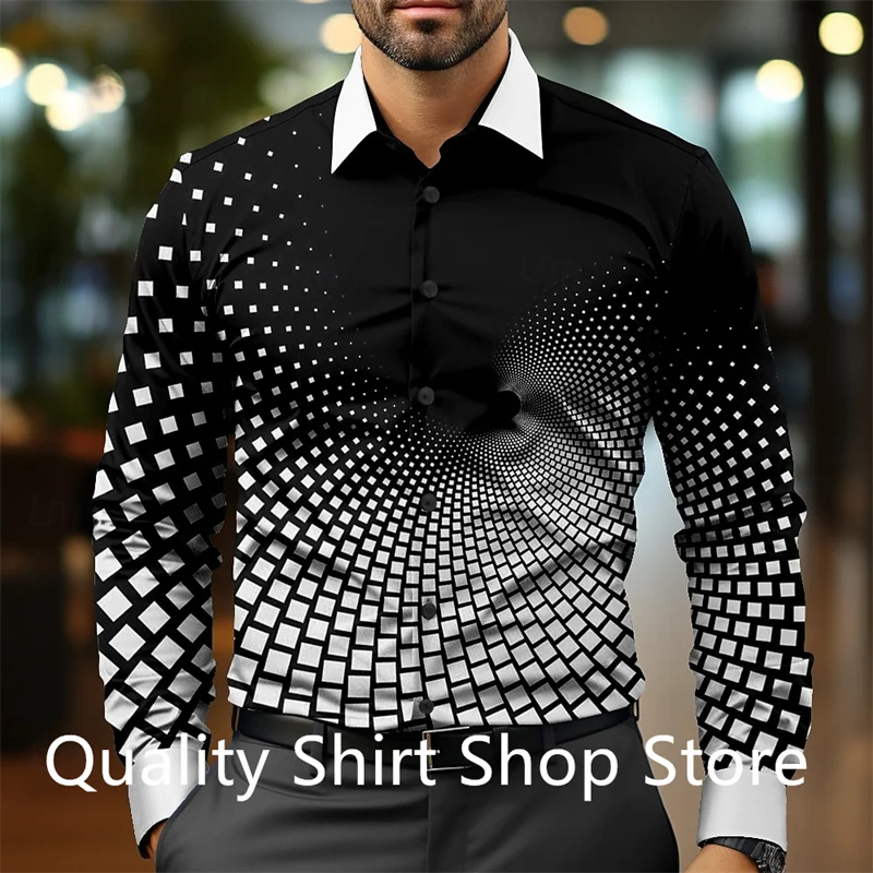 Chemise à manches longues géométrique pour hommes, chemise décontractée formelle, chemise à boutons, affaires quotidiennes, quatre niveaux, bouton UR, 3D, nouveau, 2024