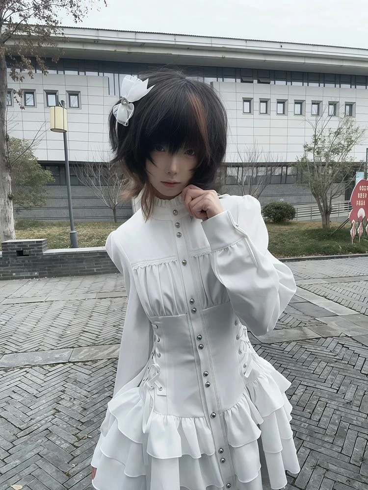 2026 Neues Japanisches Gotisches Retro Weißes Kleid für Damen Elegantes Modisches Design Schlankes Flauschiges Kleid Ästhetische Vintage Y2k Kleidung Frühling