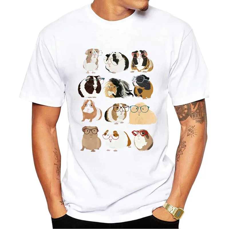 TEEHUB Cat /Dog With Glasses Men T-Shirt Hipster Guinea Pig With Glasses Printed t shirts Short Sleeve Tshirts Funny Tee