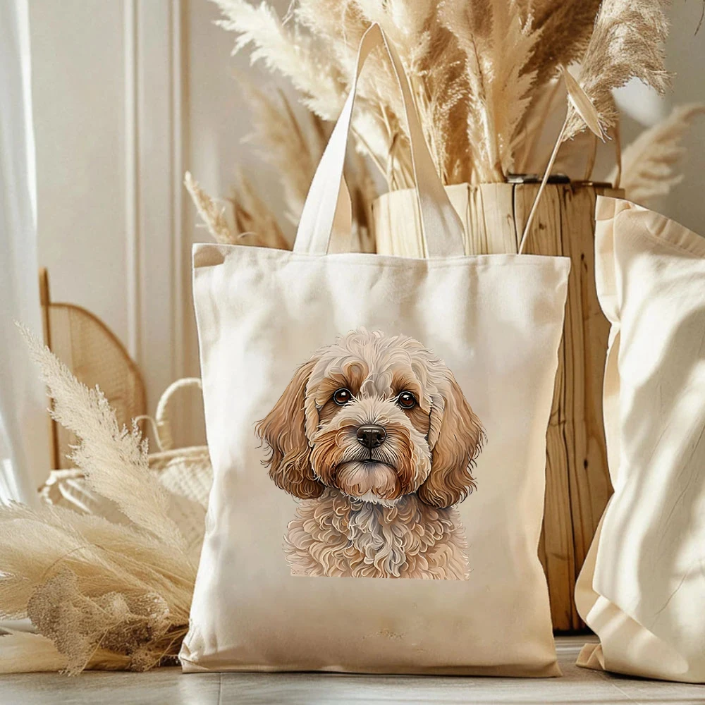 Super Cute Cockapoo Dog Print Tote Bags Dog Lovers Shopping Bag Large Capacity Canvas  Book Lover Gift Female Elegant Lovely Bag