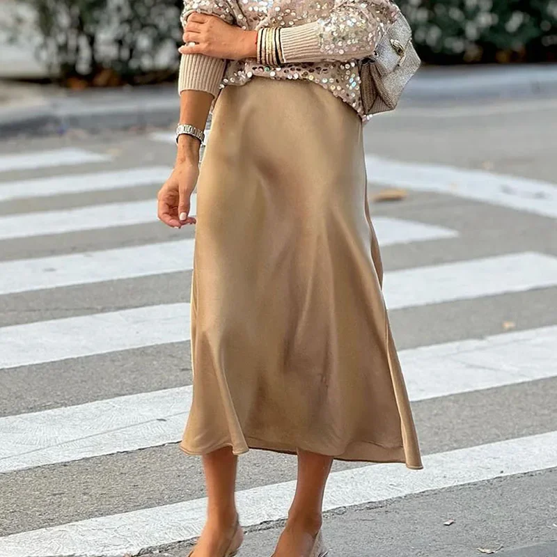 Faldas de satén de cintura alta para mujer, faldas largas ajustadas a la cadera, cola de pez, color liso, Moda de Primavera y verano, 2024