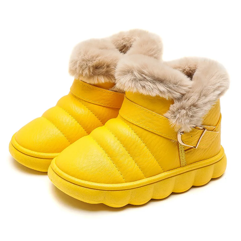 Children Winter Snow Boots Waterproof Non-slip Boys Girls Plus Velvet Cotton Boots Kids Thicking Wool Shoes Fashion Buckle