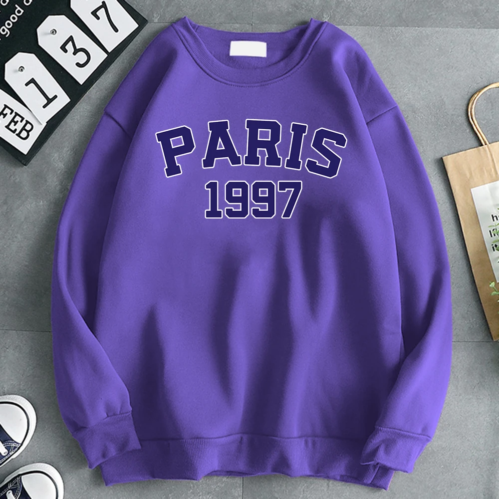 Street Fashion Womens Sweatshirt Paris 1997 Street City Letter Print Hoodies Crewneck Soft Pullovers Comfortable Warm Clothes