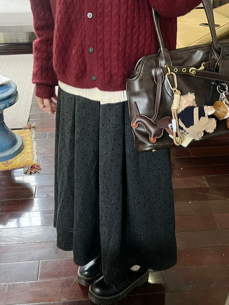 

Женская шерстяная юбка с высокой талией в клетку, новая модель весна-осень, для офиса, А-силуэт, с узором в горошек, миди