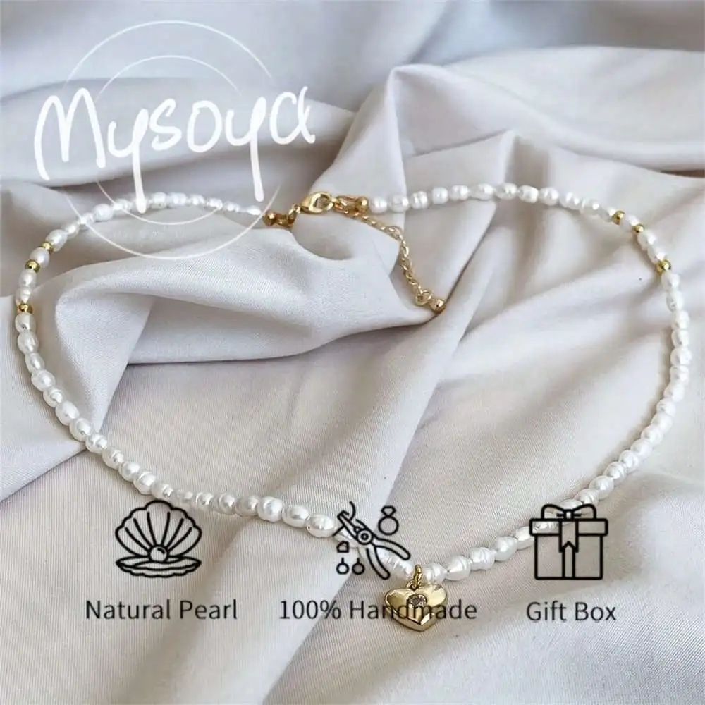 

MYSOYA ожерелье из пресноводного рисового жемчуга 5-6 мм с подвеской в виде сердца, подарочная коробка, подарок для нее/ймы, свадьба, Рождественский подарок на день рождения