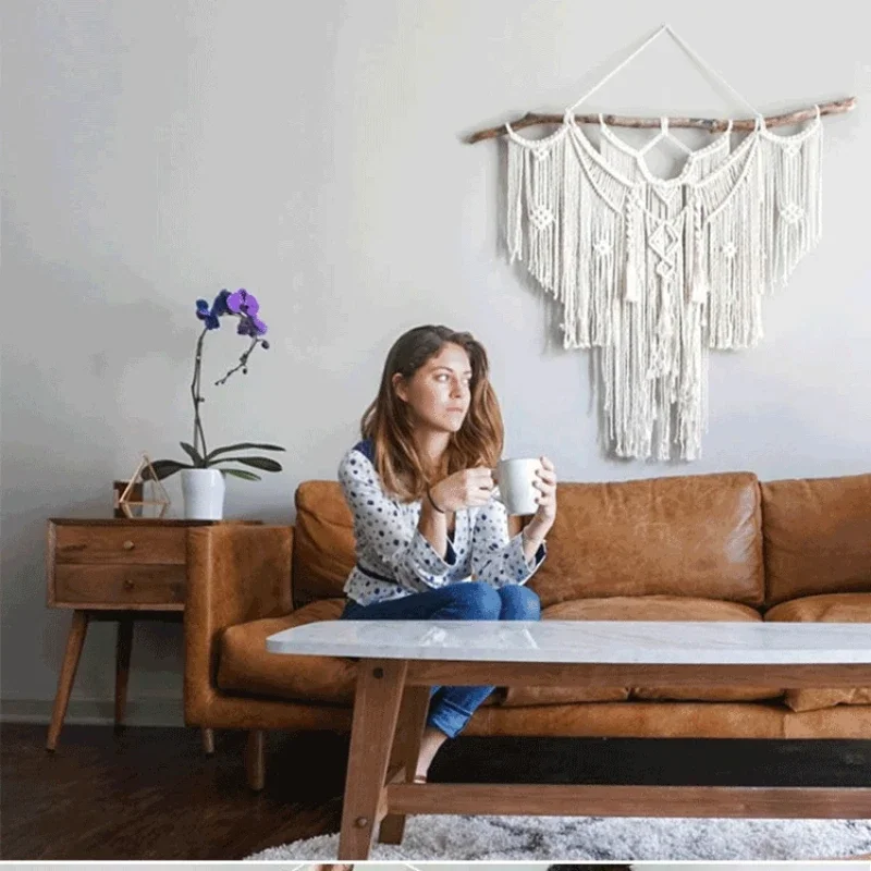 ‌Scandinavian Wall Hanging, Handwoven Fringe Tapestry, Boho Home & Hotel Decor, Stylish Backdrop for Living Room‌