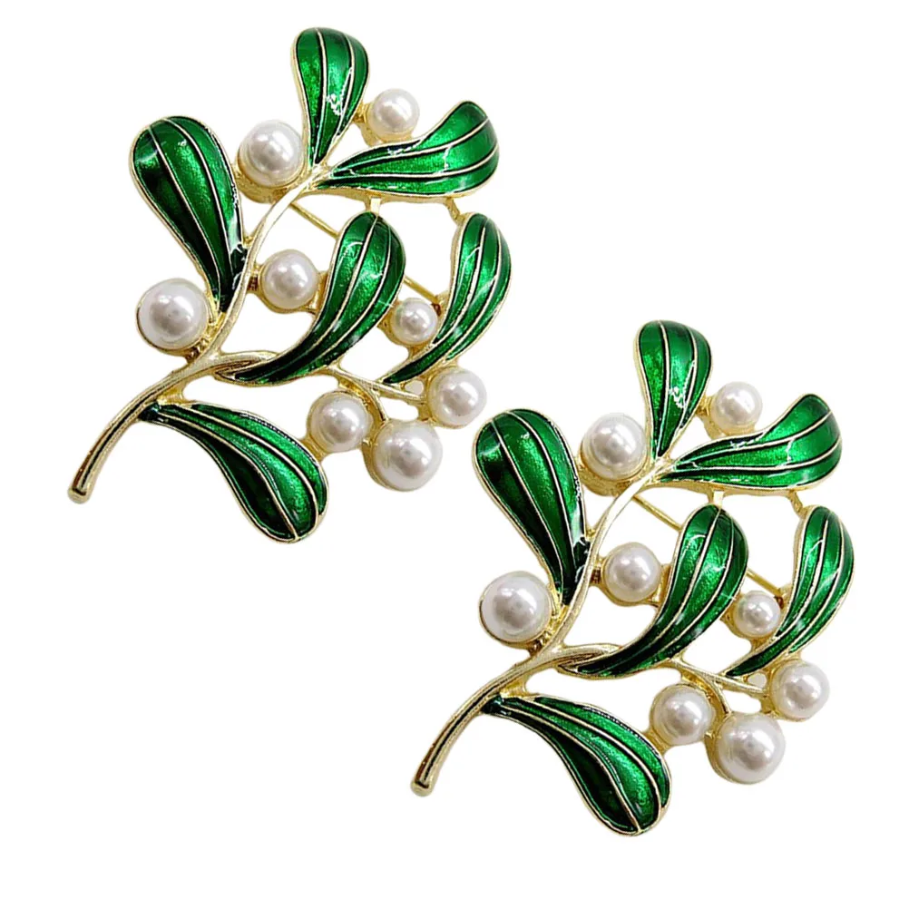 

2pcs Alloy Bead Leaf Brooches Lightweight Electroplated Pearl Pin For Women Green Creative Fashion Jewelry Decorative Brooch