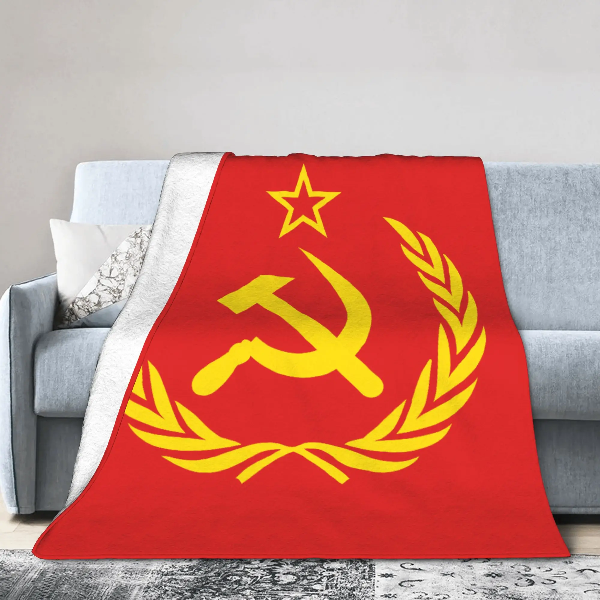 Hammer Sickle Soviet Union CCCP Flannel Blankets USSR Russian Awesome Bedding Throw Blanket Bed Lightweight Gift Multi-function