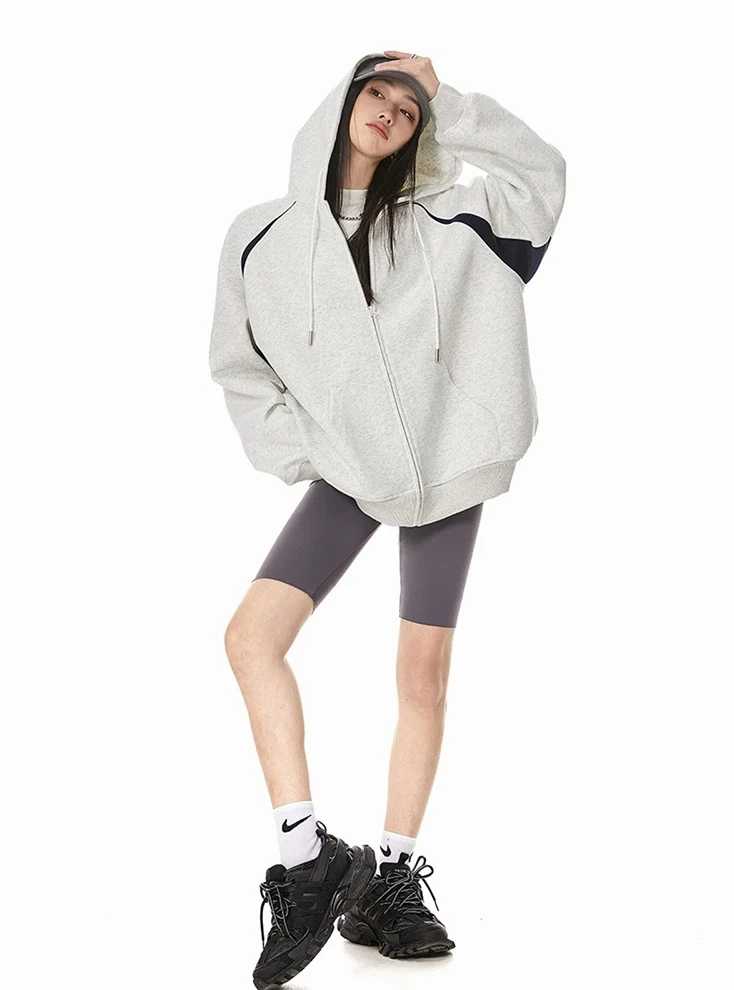 

Осень-зима, свободные куртки с капюшоном, пальто Y2k, Harajuku, кардиган на молнии, повседневная толстовка с длинными рукавами, женская мода, толстовки в стиле ретро