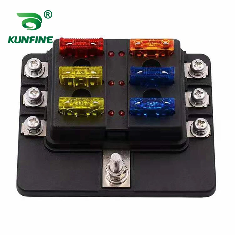 Fuse Box Holder 6 Way 32V Max.100A Fuse Block with LED Indicator PBT Waterproof Dustproof Fus For Car Off-road RV Bus Yacht Boat