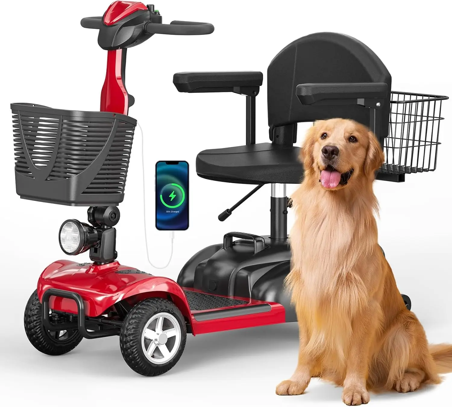 

4-Wheel Portable Folding Mobility Scooter for Adults, Heavy Duty 264 lbs Capacity, Electromagnetic Braking, Solid, Customized