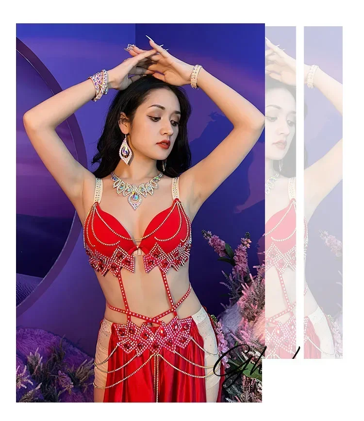 Belly Dance Suit Satin Bra Split Big Swing Skirt Performance Clothes Set Woman High-End Competition Clothing Oriental Dancewear