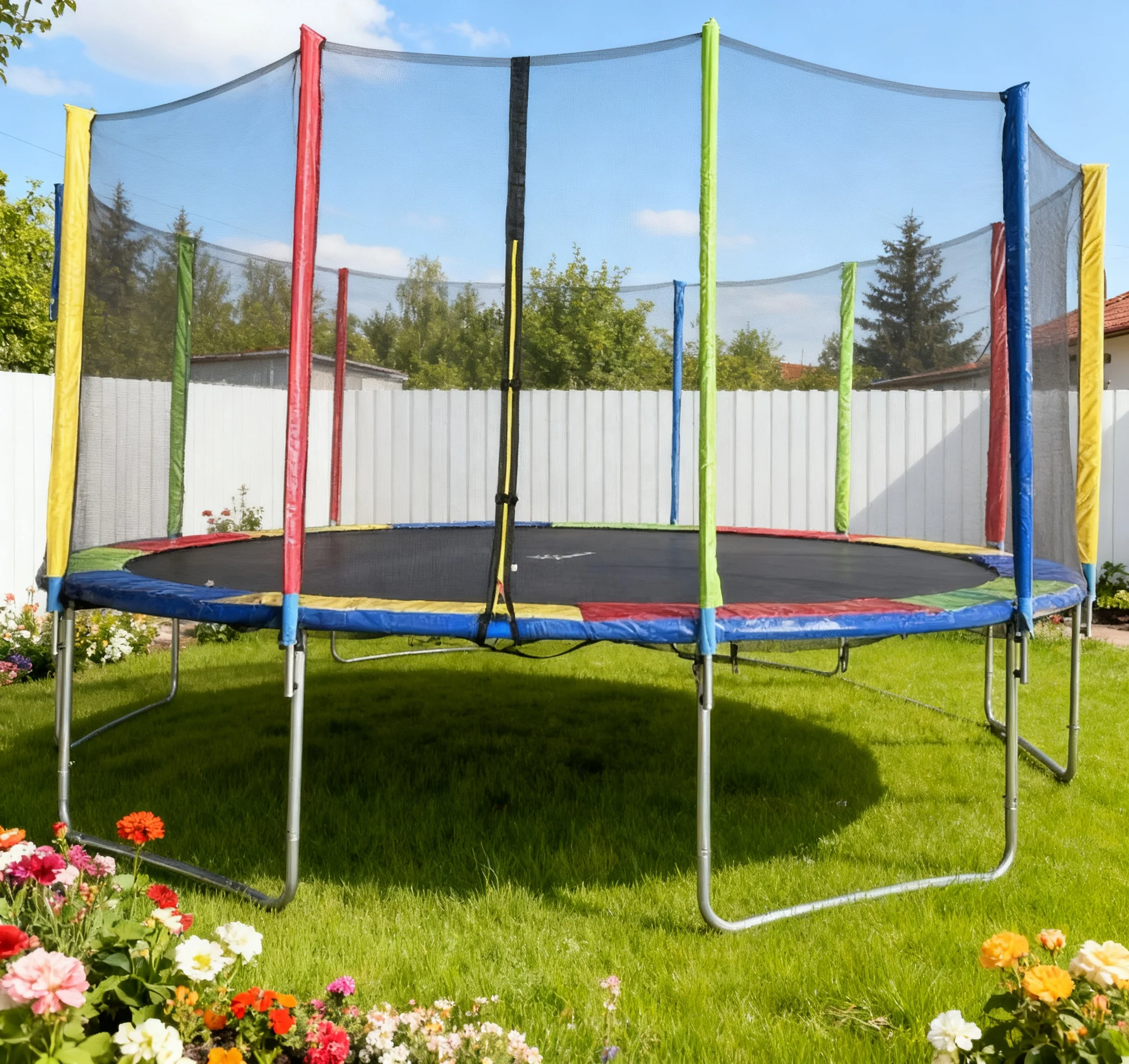 Factory Price 16FT Premium Round Trampoline with Reinforced PVC Safety Net Spring Pad Weather-Resistant for Outdoor Family Use