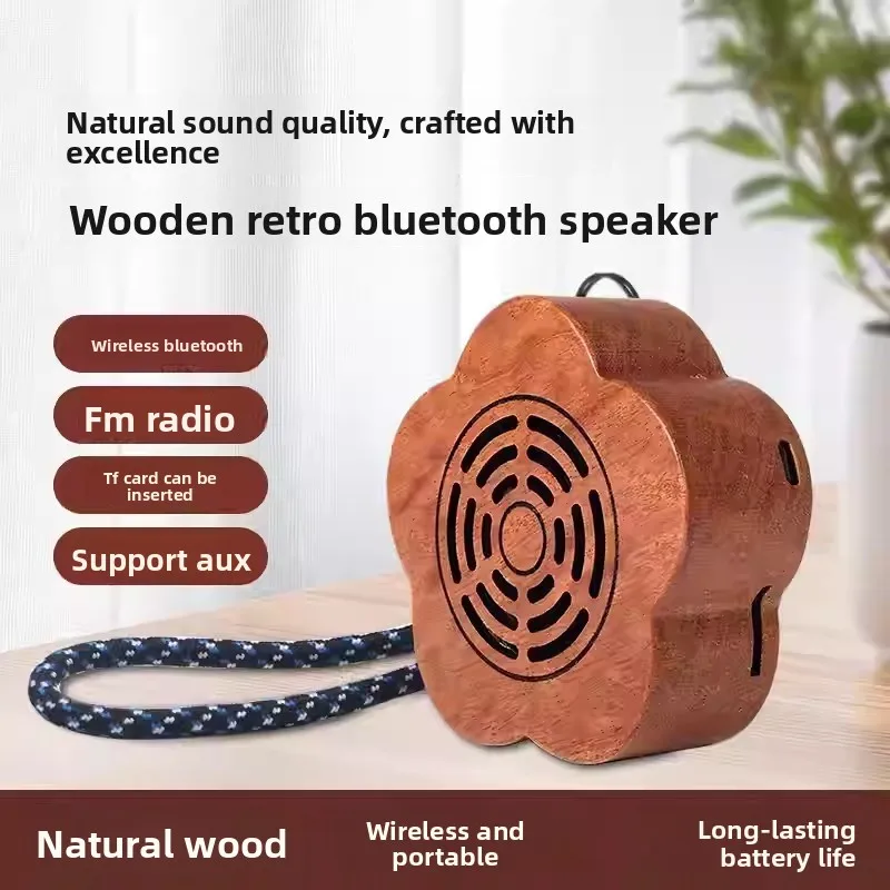 SOTAMIA 1pcs Meihua Solid Wood Craft Wireless Bluetooth Speaker Can Be Plugged Into A Card Portable Mini Audio Radio Subwoofer