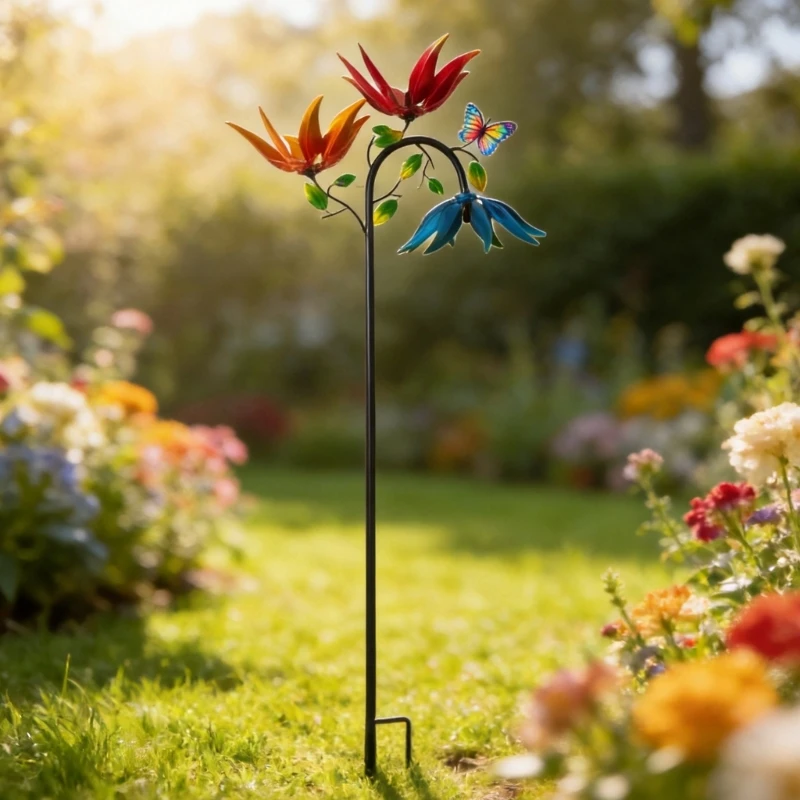 Metall-Garten-Windradpfahl, 30 x 95 dreirädriges Eisen-Yard-Stück mit Bodeneinsatz für Rasen- und Blumenbereich B03E – Detail 1