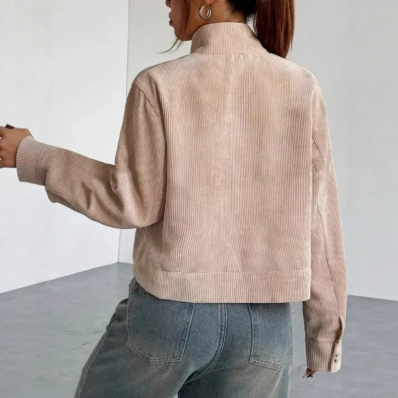 

Corduroy Jacket Women's Vintage Drop Shoulder Notched Lapel Zip Up Oversized Fall Winter Streetwear