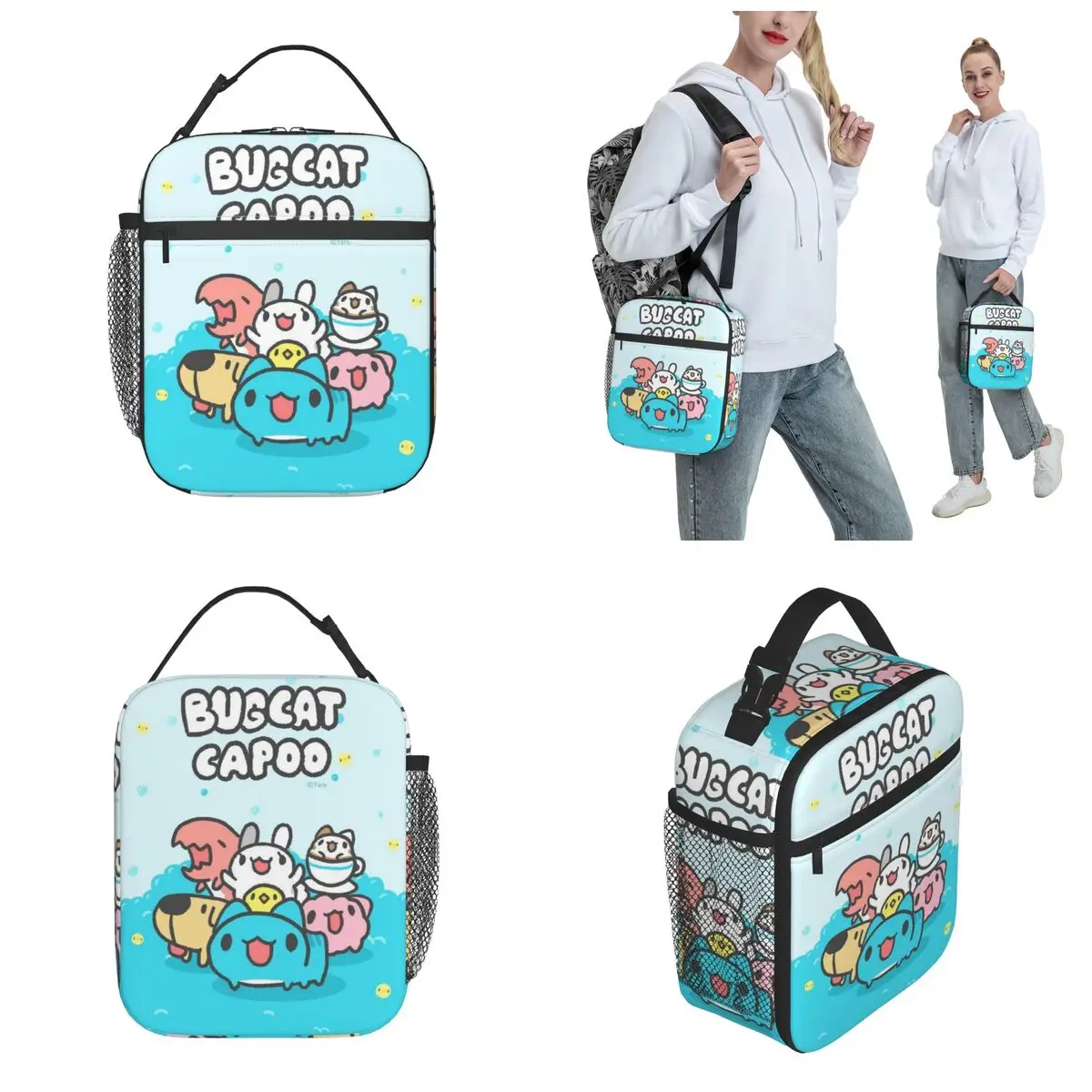 Bugcat Capoos Cartoon Six Legs Blue Cat Insulated Lunch Bag Food Container Reusable Cooler Thermal Bento Box For Picnic